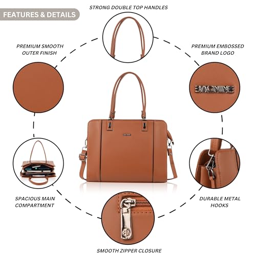 BAGNINE Handbag for Women - Brown | Structured Top Handle Satchel | Removable Strap | Smooth Zipper Closure | Elegant Carry Purse for Office, Work, Travel, Shopping & Daily Use