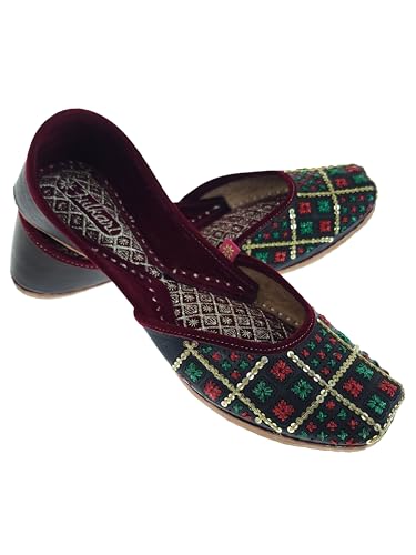 Fulkari Women Black Fantasy Gold Multi Casual Genuine Soft Leather Jutis | Bite and Pinch Free Juttis | Punjabi Jutti | Girl's Office Flat Ladies Mojari | dailywear Ethnic Juti | 38