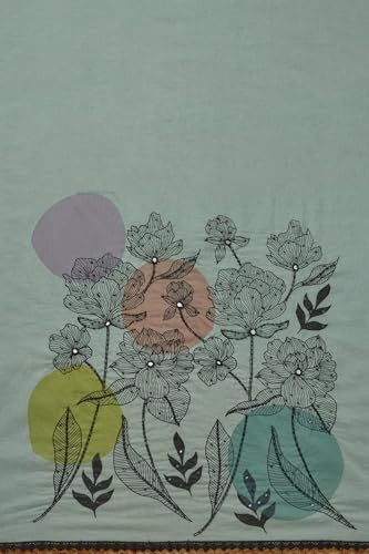 Soch Womens Turquoise Blue Mul Chanderi Floral Print Unstitch Dress Material With Beads