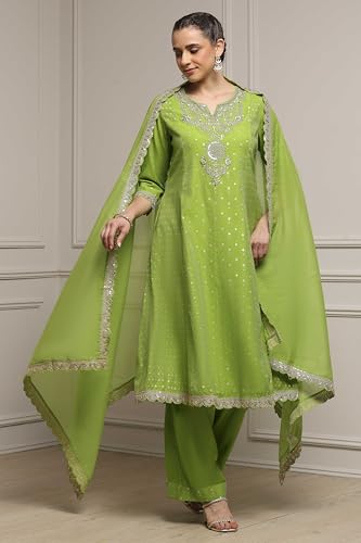 Biba Women's Cotton Kurta Set (SKDVRNSI30720AW25LIM_Lime Green