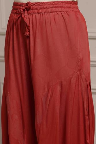 Biba Women Burnt Orange Viscose Blend Straight Printed Suit Set_32