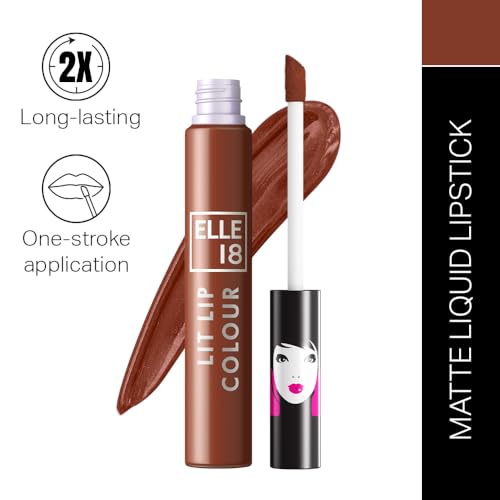 Elle 18 Lit Lip, Matte Finish, Nutty Latte, 16 hrs Long Lasting Liquid Lipstick, Smudge and Transfer Proof Lipstick, One-stroke application, Quick Drying | 5.6 ml