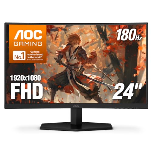 AOC C24G42E 24" Curved Gaming Monitor 1500R Frameless Ultra Fast FHD, 1080p, MPRT 180Hz 0.5ms, HDMI 2.0x2, 1 Display Port, HDR, 2 x 2W Speakers, 3 Year Light Spot