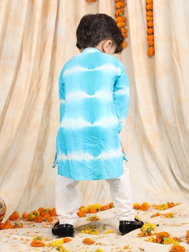 POLKA TOTS Premium Kurta Pajama for Kids Boys | Jubba for Kids Kurta Pyjama Set for Boys | Sherwani for Boys | Traditional Outfit | Wedding Celebration & Indian Festive Clothing Set | Blue - 7-8 Y