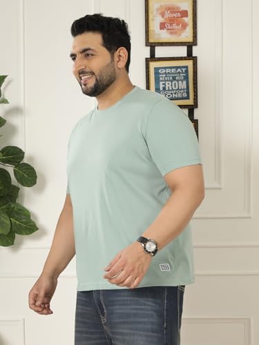 JOHN PRIDE Plus Size Men Regular Fit Solid Short Sleeves Green Round Neck T-Shirt (JPTSR3501X_7XL_Green)