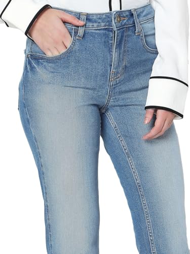 VERO MODA Womens Straight Fit Mid Rise Jeans Dark Blue Denim