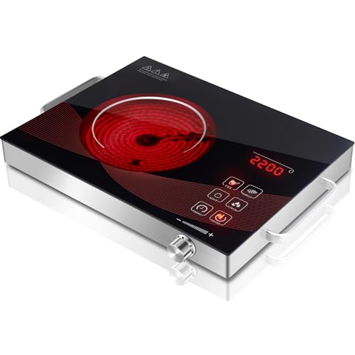 Sizzle Cook Single Burner Infrared Electric Stove, Small Countertop Portable Hot Plate for Cooking, 2200W Ceramic Glass Infrared Burner with LCD Touch Screen