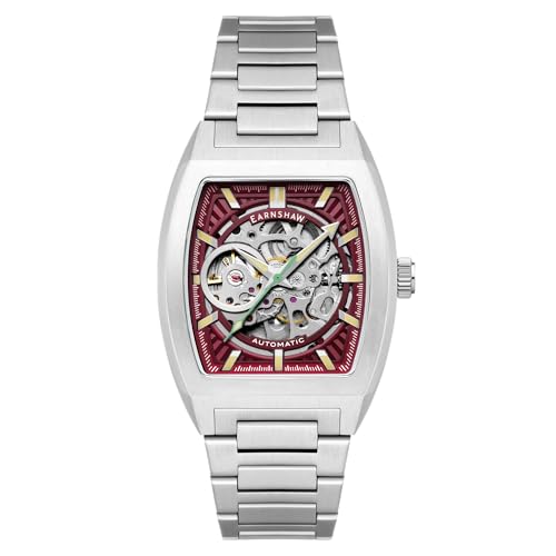 Thomas Earnshaw Men's 40mm Heritage Wellington Skeleton Automatic Watch with Leather Strap ES-8302, Merlot