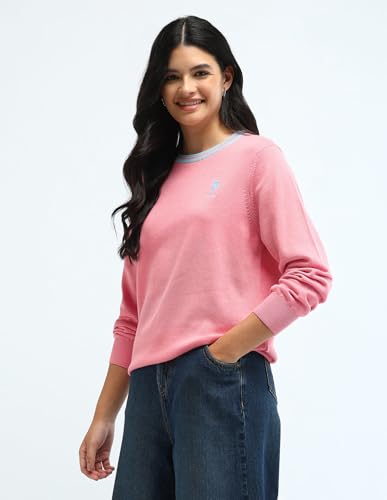 U.S. POLO ASSN. Drop Shoulder Cotton Sweater (UWAW24SWE133_Pink_M)