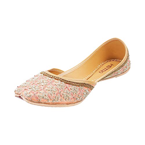 Metro Womens Beaded Peach Mojaris (Size (3 UK (36 EU))