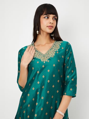 Max Women Embroidered Straight Kurta (Green_M)