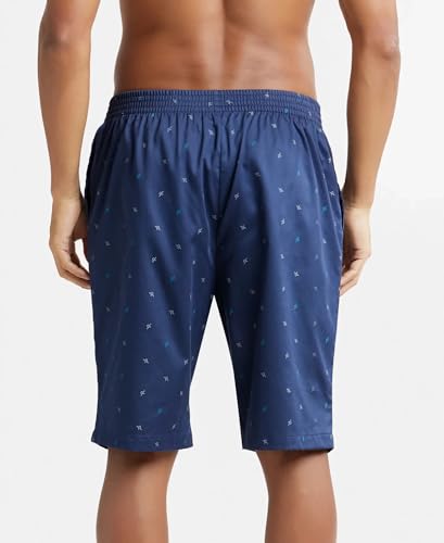 Jockey 9005 Men's Super Combed Mercerized Cotton Woven Fabric Regular Fit Printed Bermuda with Side Pockets (Prints May Vary)_Insignia Blue Assorted Prints_XL