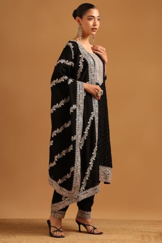 Soch Womens Black Art Silk Embroidered Zari Embroidery Salwar Suit