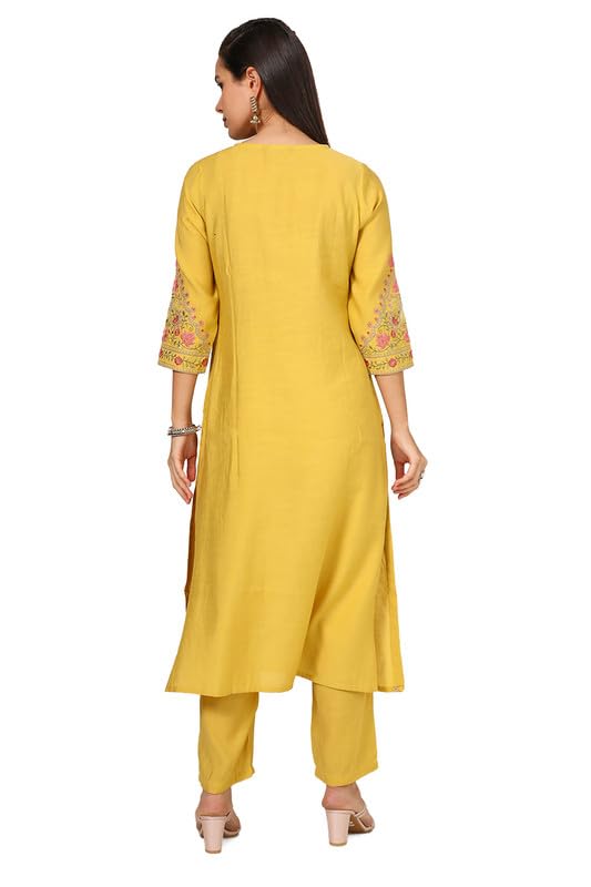 Soch Womens Mustard Viscose Blend Embroidered Kurta Set With Sequins