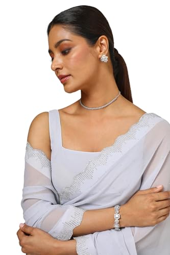 Soch Womens Grey Georgette Saree With Stone Work