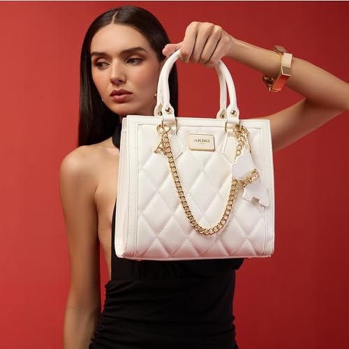 Akiki London Women's Swinden 25 Small Box Handbag|comes with Pet Charm|Statement Metal Detailing|Satchel Handbag for Women|Quilted Finish|Stylish Ladies Purse