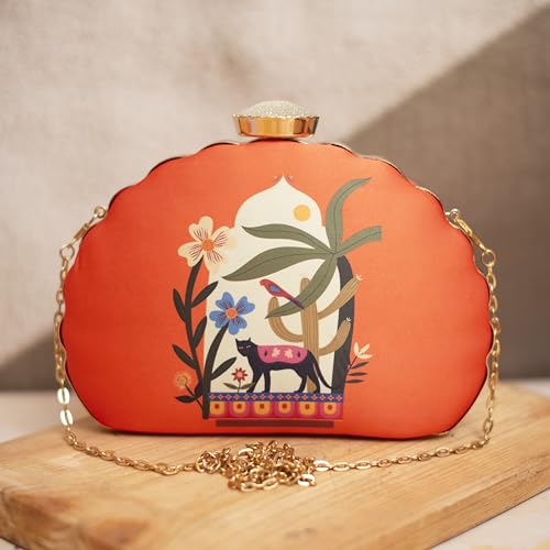 Artklim Orange Miniature Printed Clutch