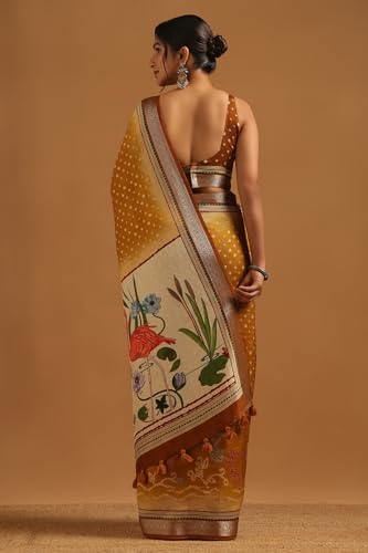 Soch Womens Gold Poly Viscose Bandhani Saree