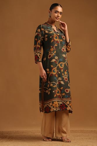 Soch Womens Green Crepe Floral Kurta with Beads