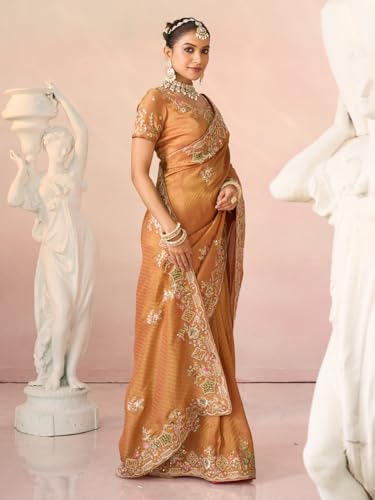 Laxmipati Kessar Bhog Silk Floral Embroidered Saree in Orange Color_N-2948