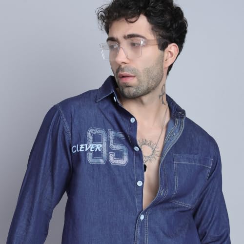 D Finish Men's Denim Casual Shirt | Full Sleeve | Regular Fit | Stylish Denim Shirt for Men (DF-0252A-XL)