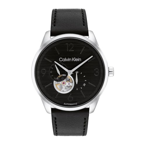 Calvin Klein Ck Esteem Mech-Automatic Black Round Dial Men's Watch|Leather Material|Multi Color Band - 25200388