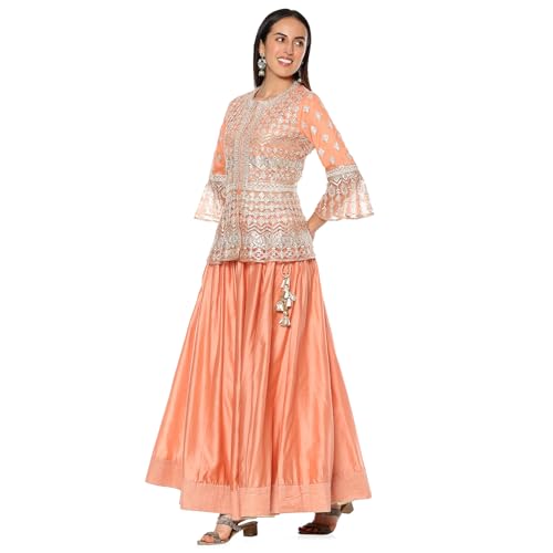 BIBA Women's Nylon Lehenga Set (SKDHO10574AW24PCH_Peach_2XL)