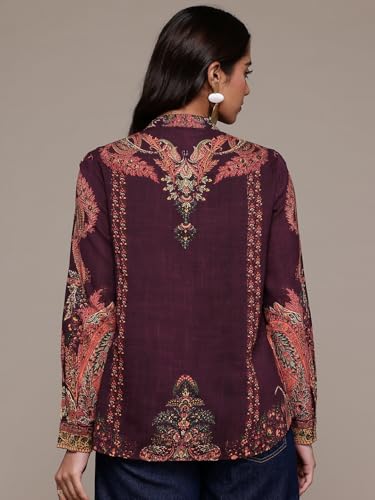 Aarke Ritu Kumar Wine Tuberose Full Sleeve Shirt with Camisole