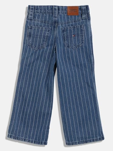 Girls Striped Wide-Fit Cotton Jeans Blue