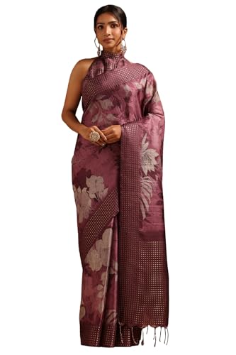 Soch Womens Wine Tussar Floral Printed Saree