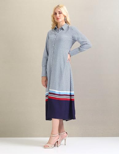 U.S. POLO ASSN. women's Viscose Shirt Midi Casual Dress (UWSS24DRS126_Blue