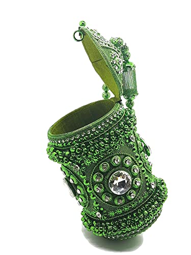 Trend Overseas Handmade metal potali Handbag purse Hand clutch fully beaded Crystal Rhinestones women party clutch bridal bag (Green)