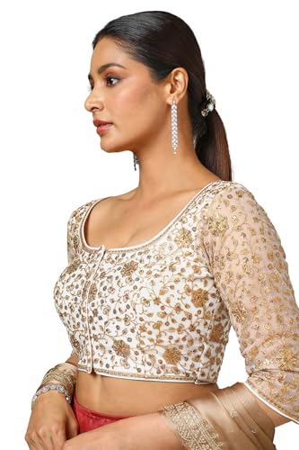 Soch Womens Cream Net Embroidered Blouse with Sequins