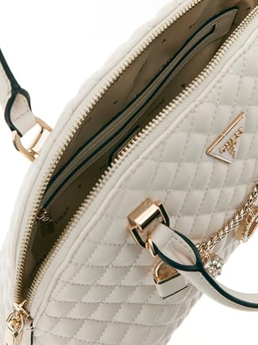 GUESS Off White Quilted Everlee Dome Satchel Bag