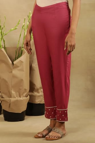 W for Woman Folksong Strechable Slim Pants for Women | Trousers for Women Magenta Haze