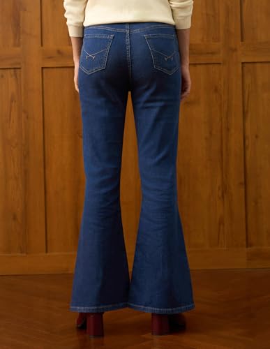 U.S. POLO ASSN. Women High Rise Extreme Flare Fit Jeans (UWAW25JEN392_Dark Blue_28)