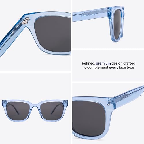 John Jacobs Transparent Blue - Black | Full Rim Square Stylish & Premium UV Protected Sunglasses | Acetate Lines | Polarized and 100% UV Protected | Men & Women | Wide | JJ S17345