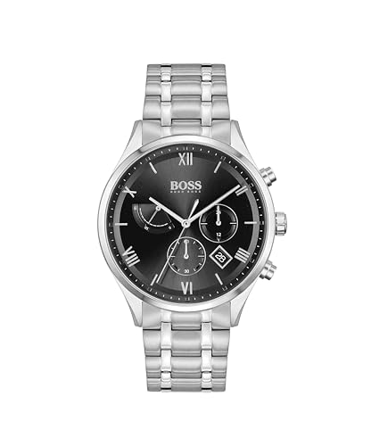 Hugo Boss Stainless Steel Gallant Analog Black Dial Men Watch-1513891, Silver Band