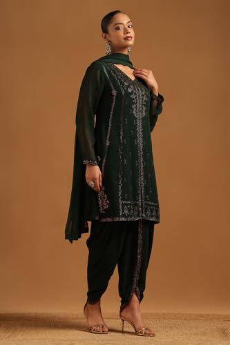 Soch Womens Green Georgette Embellished Salwar Suit With Bead Details