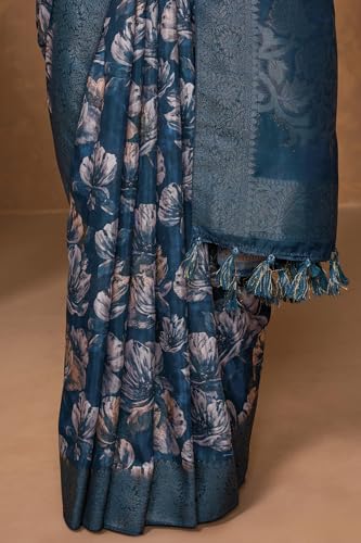 Soch Womens Blue Chanderi Floral Print Saree