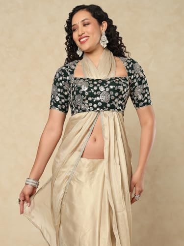 SALWAR STUDIO Bottle Green Georgette Sweetheart Neck Readymade Blouse with Embellishment