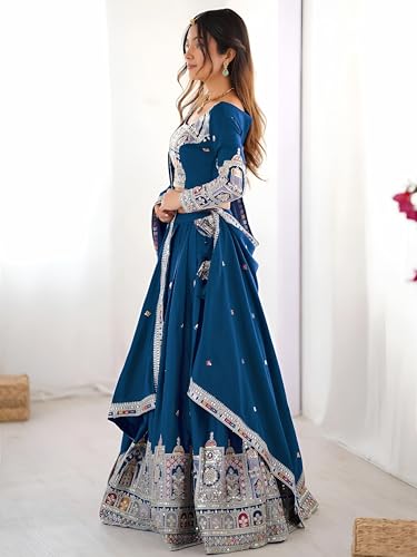 Zeel Clothing Women's Sequins Thread Embroidered French Crepe Lehenga Choli With Dupatta (5118-Dove-Blue-Women-Lehenga-Choli; Free size) (Dove Blue)