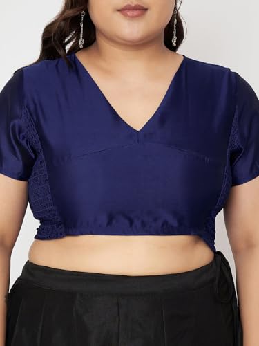 studio rasa Women's Plus Size Silk Blend Stretchable Blouse for Wedding Festive Party (TPWPC225BL66-6XL_Navy_6XL)
