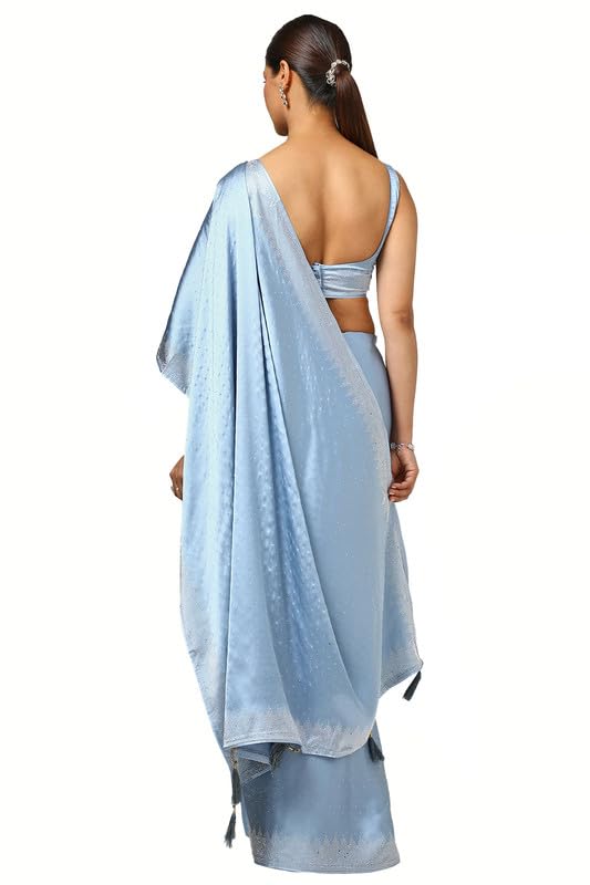 Soch Womens Powder Blue Satin Embellished Saree With Stone Work