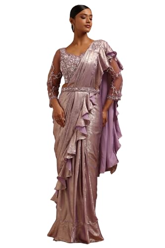 Soch Womens Lavender Fendy Tissue Solid Ready to Wear Saree