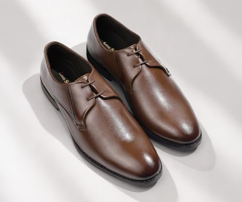LOUIS STITCH Men’s Russet Tan Formal Lace-Up Derby Shoes | Formal Lace-Up Shoes for Men | Business & Occasion Wear | LSVSPL-2 |UK-10