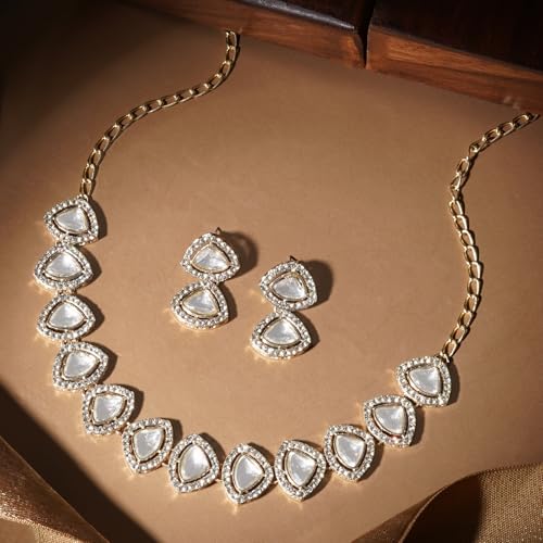TEEJH Vatsala Silver White Necklace set