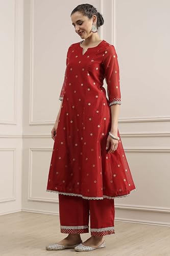 Biba Women's Polyester Kurta Set (SKDUTSV31131AW25RED_Red