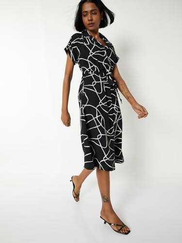 Max Women Printed Midi Dress (Black_S)