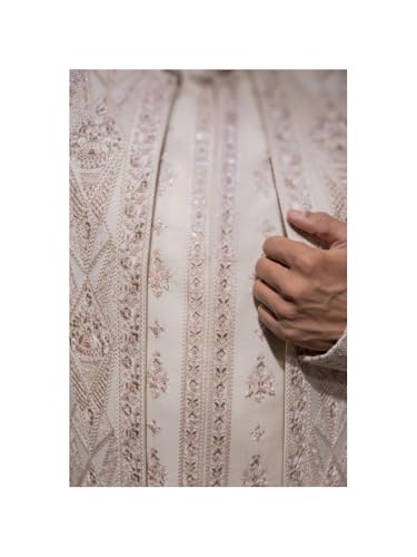 A LOYAL Men Ivory Embroidered Long (Sherwani & Achkan) ethnic wears Sherwani Set Full Sleaves, Straight, Regular Fit (XL)